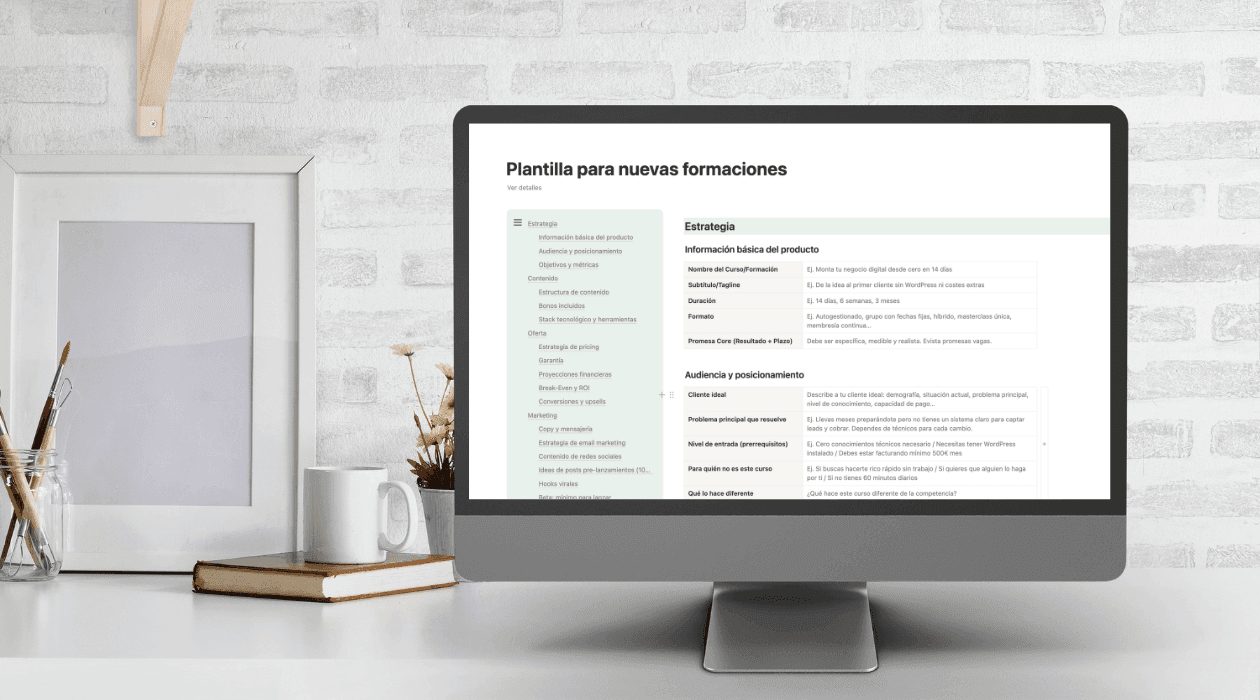Plantilla de Notion para diseñar nuevas formaciones